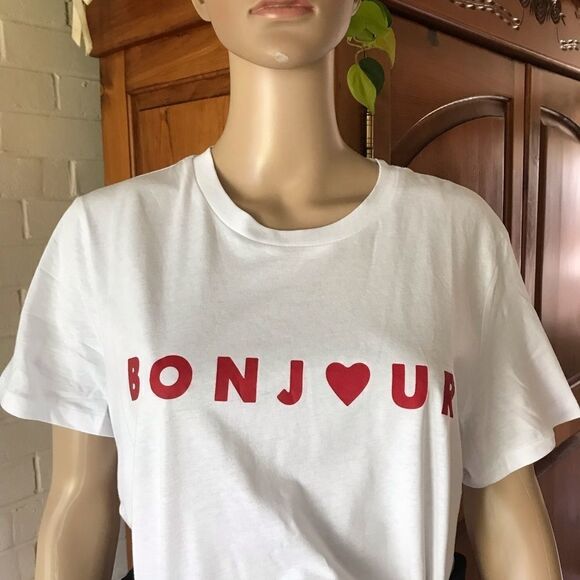 𝅺FRENCH Connection graphic t-shirt Bonjour size L juniors - Picture 3 of 6